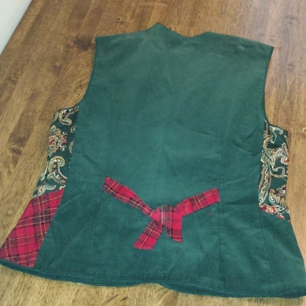Vintage Lined Corduroy Plaid Embroidered Christmas Vest Patchwork M - Picture 6 of 6